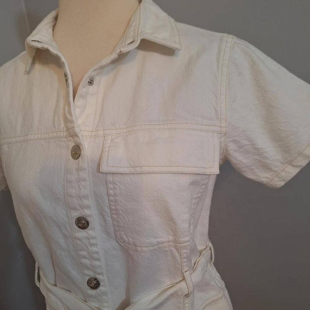 Zara white denim belted mini dress sz 13-14 NWT *G - Picture 4 of 8